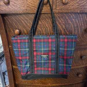 L.L. Bean Red and Blue Plaid Tote